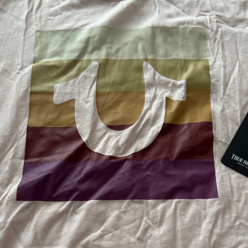 True Religion Light Pink Logo Tee with Striped Square